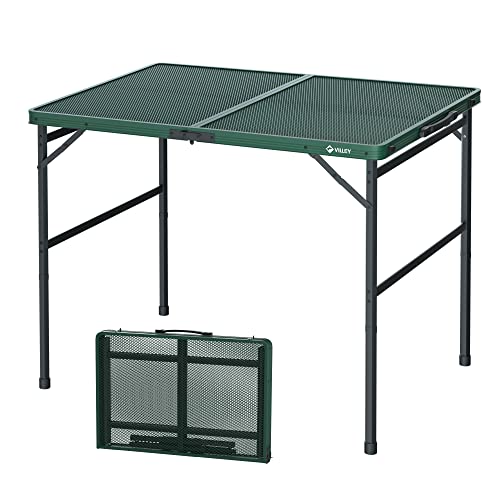 VILLEY Grill Table, 3ft Folding Camping Table with Aluminum Adjustable Legs, Portable Lightweight Camp Table for Beach Picnics and Outdoor Cooking Gre