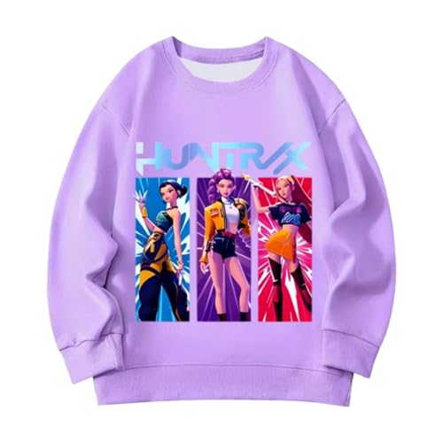 𝑲𝑷𝒐𝒑 D𝑫𝒆𝒎𝒐𝒏 H𝑯𝒖𝒏𝒕𝒆𝒓𝒔 Sudadera Morada niña 𝑯𝒖𝒏𝒕𝒓𝒊𝒙 con Estampado X de Bruja Manga Larga Sudadera Morada para niños Moda Redondo Sweatshirt Otoño Invierno Top Casual