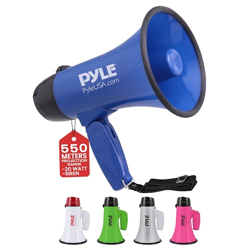 Pyle Portable Megaphone Speaker Siren Bullhorn Compact and Battery Operated with 20 Watt Power 2 Modes PA Sound and Foldable Handle for Cheerleading Sports Police Kids & More- Blue