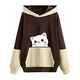 luohaibell Sweat pour Femmes Belle Impression de Chat Hoodie Automne Pull Femmes Adolescents Pull - Over Capuchon Lâche Taille Plus Grande Sweat - Shirt coloré XL