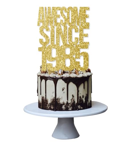 Awesome Since 1985 Cake Topper for 40th Men and Women Birthday Party ，Funny 40 and Fabulous Decoration，Handmade - Gold