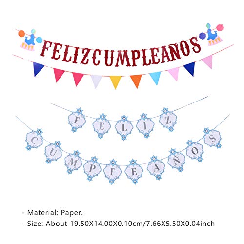 ABOOFAN 2 Unidades de Feliz Cumpleanos Conjunto de Bandeiras Com Letras Em Espanhol Guirlandas de Fe