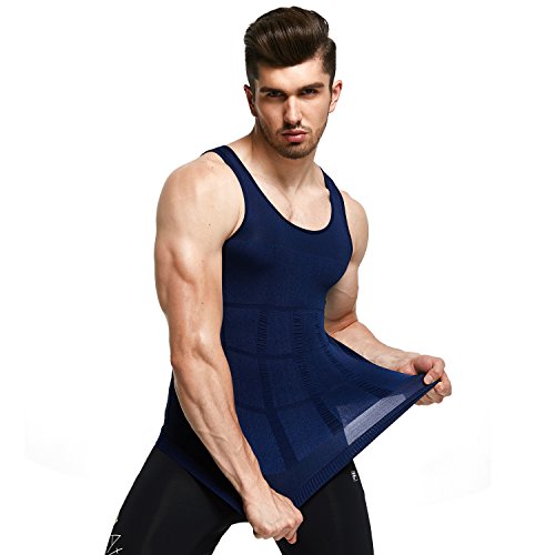 GKVK Mens Slimming Body Shaper Vest Shirt Abs Abdomen Slim,L(chest size 96cm-101cm/38inches-40inches),Blue - Thumbnail 6