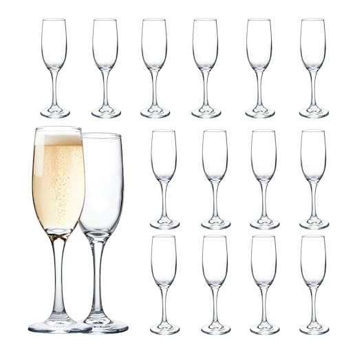 UMEIED Set of 16 Champagne Glasses, Champagne Flutes with Classic Shape, Long stem Sparkling Wine glasses for Wedding, Restaurant, Bar, Wine Toasting, Clear by UMEIED - Used condition - US$35.93