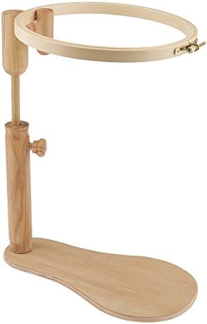 BWRMHME Sit-On Embroidery Frame Table Solid Wood Embroidery Lap Stand Embroidery Hoop Stand Cross Stitch Rack with 9.5Inch Hoop
