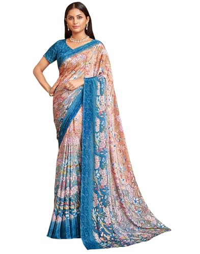 Image of SIRIL Women's Silk Crepe Floral Printed Saree With Unstitched Blouse Piece