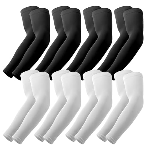 YESLIFE 8 Pairs UV Sun Protection Arm Sleeves for Men & Women, UPF 50 Sports Sleeve, Sleeves to Cover Arms (4 Black&4 White)