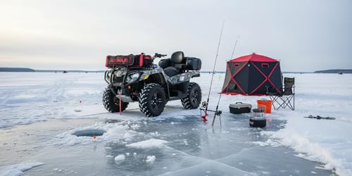 ICE Fishing Rod Tackle Bag - Fishbone Gear Ice Holes Soft Sided Traveling Case Box Water Proof Bottom Multi Use Storage tungsten Jig Rod and Reel Combo Tip Up Gloves (Red) - Thumbnail 7