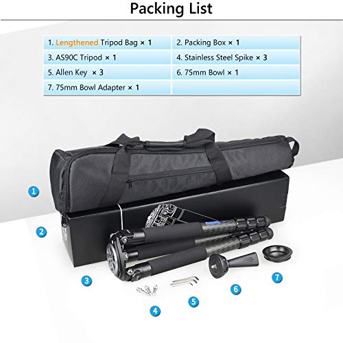 Carbon Fiber Bowl Tripod Heavy Duty Bowl Tripod With 75Mm Bowl And Bowl Adapter 40Mm Leg Tube Ultra Stable Professional Camera Tripod Max Load 88 Pounds/40Kg Camera Stand #TOP7
