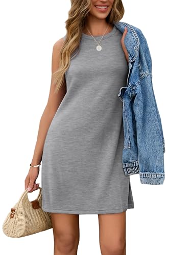 Sampeel Womens Dresses 2025 Casual Loose Fit Summer Outfits Clothes Sundresses Sleeveless Tank Dress Grey S