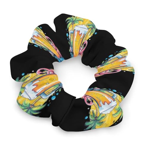 Beach Beer Flamingo Palm Tree Women Ponytail Holders Satin Scrunchies Stylish Hair Elastics & Ties