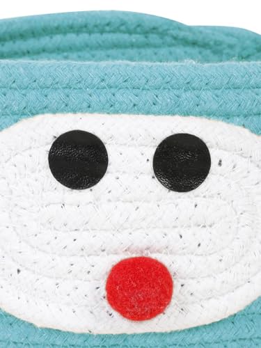 Image of JK Enterprises Cute Cartoon Cotton Rope Storage Basket with Handles | Multipurpose Organizer Basket for Kids Room, Nursery, Desk, Remote Controls, Cosmetics, Toys & Accessories | Blue | 20 x 10 cm