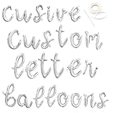 Silver Cursive Letter Balloons Custom Script Phrase Alphabet Letters Special Symbols Numbers Foil Mylar Balloon Banner