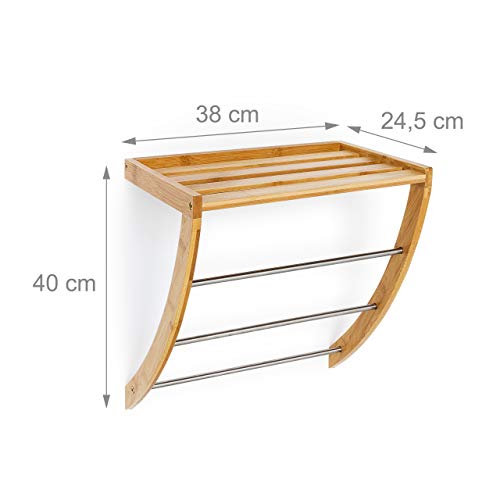 Relaxdays 10019188 - Toallero de pared de madera, 40 x 38 x 24,5 cm, Madera, marrón natural - imagen 4