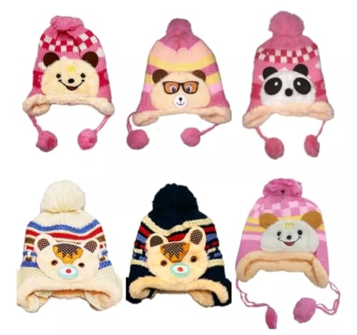 Gorro de Criança Juvenil Infantil Bichinho Touca Forrada de Pelinho de lã Com Pompom (Menina Aleatór