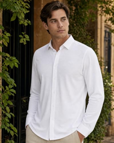Image of Nobero Everyday Comfort Shirt for Men | Cotton Shirts for Men in 205 GSM Plated Interlock | Stand Collar | Regular Fit | Full Sleeve