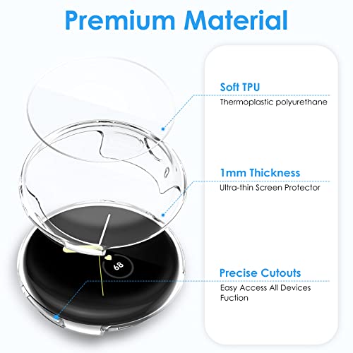 4-Pack Screen Protector Compatible With Google Pixel Watch, Nanw Soft Tpu Rugged Bumper Case Cover All-Around Protective Plated Bumper Shell Accessories For Pixel Smartwatch #TOP1