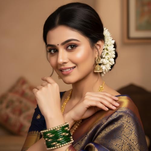 Image of SUNDRAM Women's Premium Fancy Glass Bangles for Women & Girls |with Zircon Gemstone Work & Charm| Traditional Ethnic Bangles Set of 12
