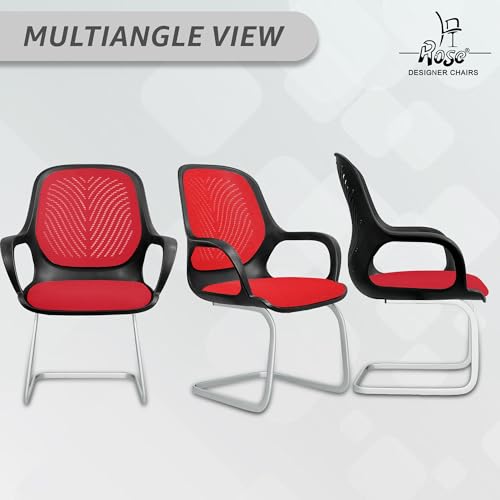 Image of ROSE Zaria | 3 Years Brand Warranty | Ergonomic mesh mid-Back Office Chair, Perfect for Study, Work from Home, revolving, Rolling Computer Desk Chair (Black & Red, Visitor)