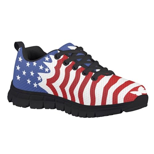 Suobstales American Flag Print Kids Shoes Breathable Running Shoes Low Top Footwear Walking Shoes for Boys Girls,Size 12