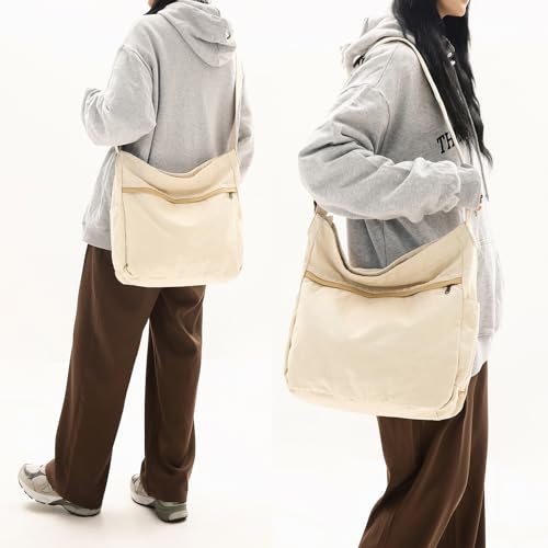 Image of Canvas Hobo Crossbody Shoulder Tote Bag for Women and Men Large Purse Messenger Bag Travel Work Shopping