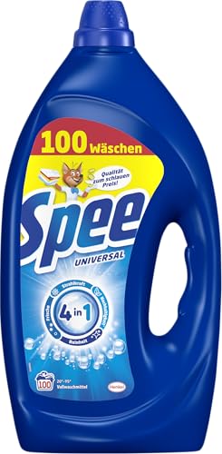 Spee Gel Universal (100 Waschladungen), Flüssigwaschmittel mit 4 in 1 Formel, Waschmittel vereint Reinheit, Strahlkraft, Frische & Nachhaltigkeit, 20° - 95° C