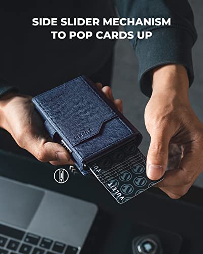Image of VULKIT Pop up Card Wallet with AirTag Holder RFID Blocking Credit Card Holder with Banknote Compartment & ID Window, Navy