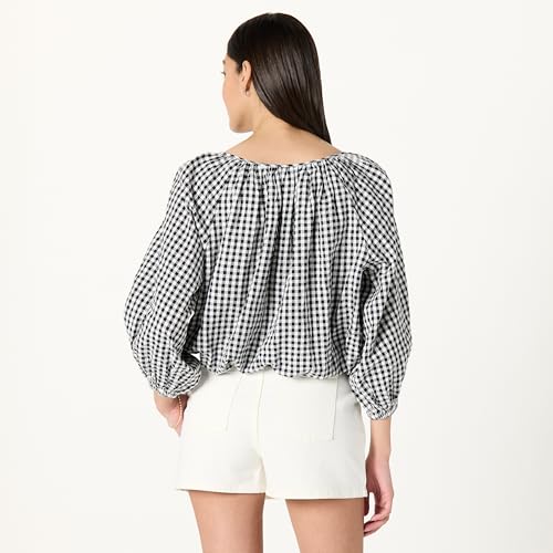 The Drop Women's Shirred Neck Cotton Bubble Hem Top2