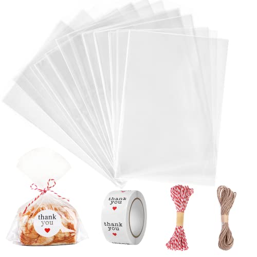 Carehabi 200PC Bolsas de plástico de celofán Transparente Bolsitas de Bolsas de plástico para Galletas Galletas Dulces Tortas de Dulces Magdalenas de Chocolate PiruletaBolsas Decoracións (15 x 20 cm)