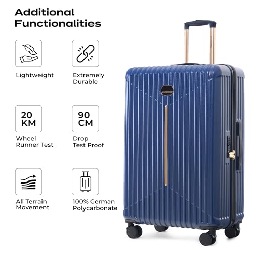 Image of Midnight Voyager Check-in Large 76cm | Trolley Bag Hard Case Polycarbonate, 4 Wheels 360 Degree Wheeling System Luggage, Suitcase for Travel, with Front Laptop Access (Storm Blue)