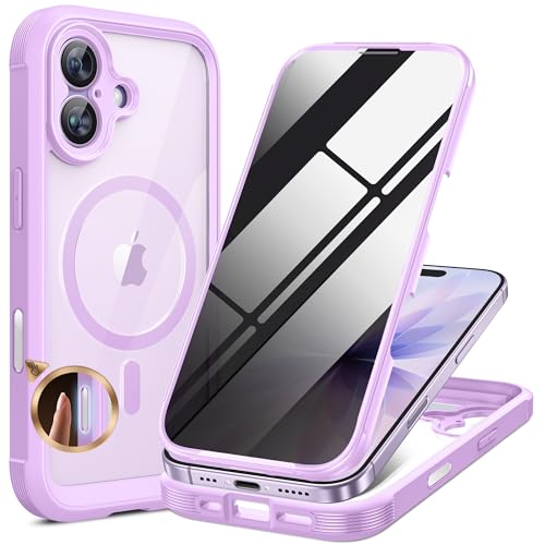 Miracase iPhone 17 ケース 覗き見防止 MagSafe対応 スマホケース あいふおん17 用 カバー 9H 強化ガラス 360°保護 全身バンパー保護ケース 6.3インチ フルカバー ワイヤレス充電対応 マグセーフ対応 マグネット搭載 薄紫