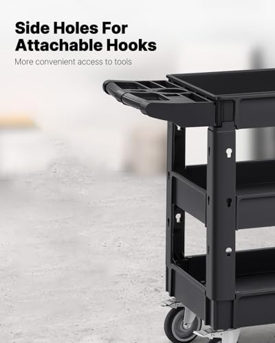 Image of VEVOR Utility Cart, 3-Tier Plastic Service Cart with 550LBS Capacity, 360 Swivel Casters (Including 2 Locking Wheels), Medium Lipped Shelves, Ergonomic Handle, for Garage, Warehouse, Cleaning Tasks | Utility Cart with 360 Swivel Casters (2 Locking Wheels) & Ergonomic Handle, Rolling Cart for Garage, Warehouse & Cleaning
