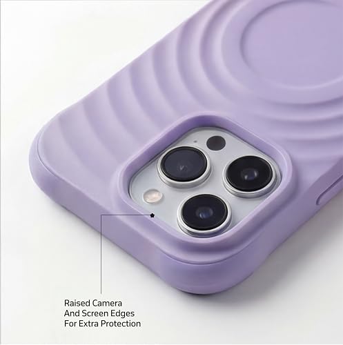 Image of amazon basics Shockproof Case for iPhone 15 Pro | Ripple Pattern | Camera Protection | Protective Cover with Enhanced Grip & Wireless Charging Support - Light Purple