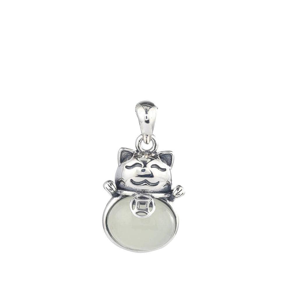 CGCSYZ 925 Sterling Silver Cat Women's Necklace Bracelet Accessories White Chalcedony Cat Nephrite White Jade Pendant DIY Pendant Pendant, Pendant (Jade，White)