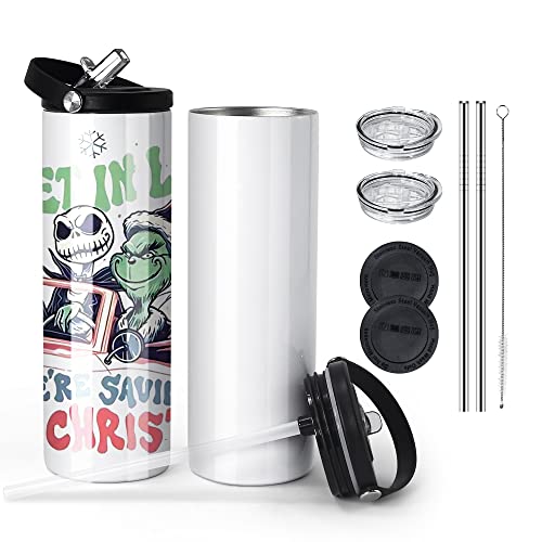 Agh 2 Pack Sublimation Tumblers 20 Oz Skinny With Flip Straw, Leak Proof Sublimation Kids Water Bottle Insulated, Stainless Steel Double Wall Coffee Tumbler, Sport Bottle Canteen Thermos #TOP16