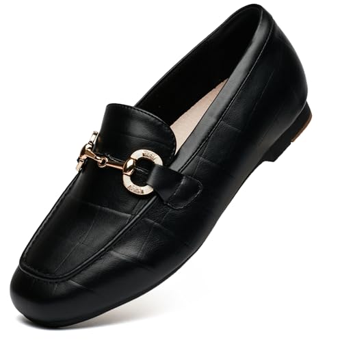 Womens Loafers Shoes Fashion Low Heel Slip on Shoes Comfortable Driving Flats PU (Black Rock Lines 11W)