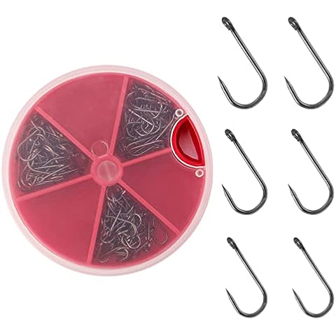 Dr.Fish 150pcs Carp Fishing Barbless Eyed Hooks for Coarse Fishing in Popular Size 8 10 12 for Freshwater Saltwater, Comes in Tackle Box with Rotatable Lid Cover