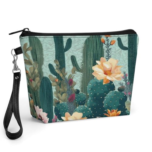 Neceseres para mujer con motivos de cactus de verano y espacio para maquillaje
