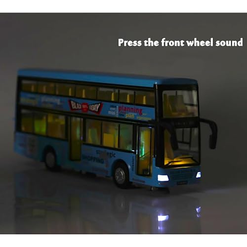 Image of Long Double Decker Bus Diecast Alloy Metal Long Bus Open Door Light & Music Model Pull Back Buses Toys for Boy Kids