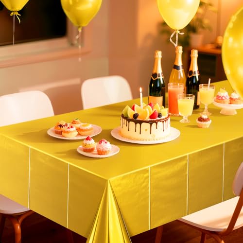 Just Shimmer 2 Pieces Bright Gold Metallic Foil Tablecloth - Stunning Matte Finish, Durable and Easy to Clean - Perfect for Bachelorette, Birthday, Wedding, and Anniversary Party Decorations by Just Shimmer - Image 3
