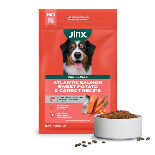 Jinx Premium Grain-Free Dry Dog Food, for All Lifestages - Real Salmon, Sweet Potato & Carrot Puppy Kibble with Superfoods for Immune Support & Probiotics for Digestive Support - No Fillers - 4lb