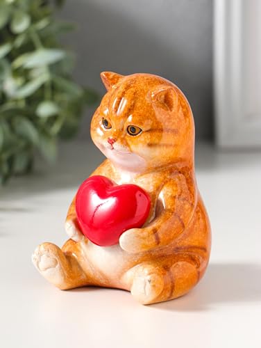 Image of AUGEN Polyresin Kitten Heart Statue Showpiece for Home Decor Decoration and Gifting (1767F5, 12cm)