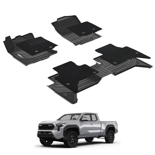 3W Floor Mats & Carpets Custom Fit Toyota Tacoma 2016-2023 (Only for Double Cab and Automatic), TPE Floor Liner Thickened Carpet with Safety Locks and Driver Heel Pad for Tacoma Cars Accesso