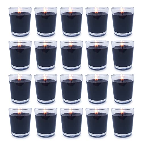 Set of 20 Black Votive Candles for Halloween Pumpkin Clear Glass Filled Unscented Soy Wax Candle for Dinner Parties Home Decorations and DIY