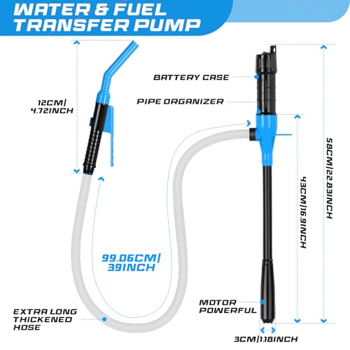 Image of Portable Transfer Pump Battery Operated Electric Siphon Pump for Gas, Fuel, Diesel, Water Transfer 2.4 GPM Flow Oil Extractor, 47 Inches Hose-Easy to Use Hand Fuel Pump, Multi-Use Transfer Pump(Blue)
