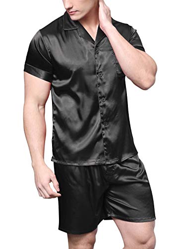 Men's Satin Pajamas Short Button-Down Pj Set Sleepwear Loungewear2