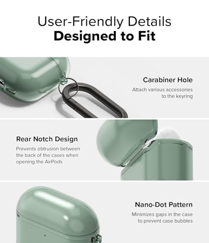 Image of Ringke Air Compatible with Airpods 4 Case Cover Soft Flexible Shockproof Anti-Scratch Slim Fit Protective Cover for Wireless Charging with Carabiner - Green