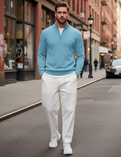 Image of COOFANDY Men's Quarter Zip Up Sweaters Slim Fit Lightweight Mock Pullover