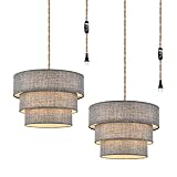 XININSUN 3-Tier Plug in Pendant Light, Hanging Light with 15Ft Hemp Rope Cord, Dimmable Switch, Gray