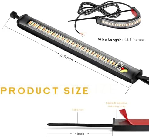 YTFRL 2PCS Motorcycle LED Turn Signal Light, Flexible Switchback Fork Turn Signal Blinkers Waterproof Tail Strips, Dual-Color DRL Daytime Running Light Adjustable Strip Bars for Motorbike - 1
